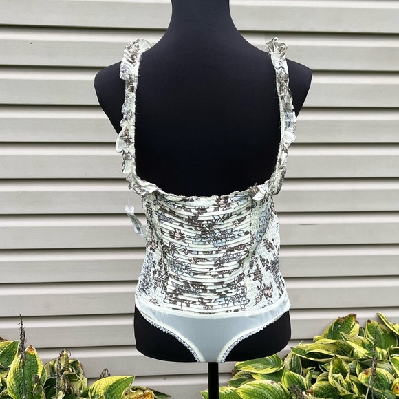 NWT Free People Weekend Plans Tea Combo Ivory Pleated Bodysuit - Picture 13 of 14